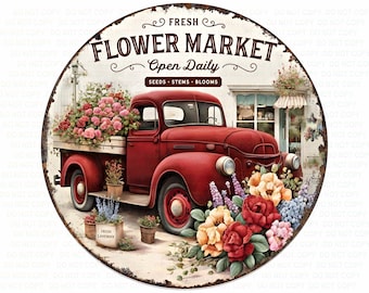 Rustic Vintage Truck sign, Vintage truck door sign, Truck wreath sign,  Flower Market wreath sign, everyday wreath sign
