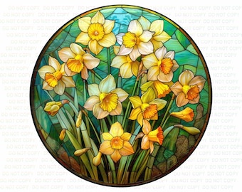 Spring Daffodils sign, Daffodils wreath sign, spring sign, easter sign, happy easter sign, spring, faux stained glass daffodils sign