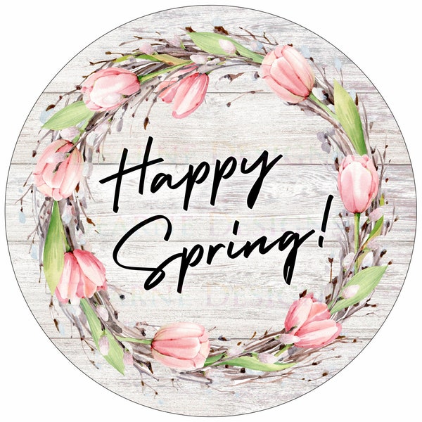 Happy Spring wreath sign, Happy spring round sign, spring door sign, spring wreath sign uk, happy spring plaque