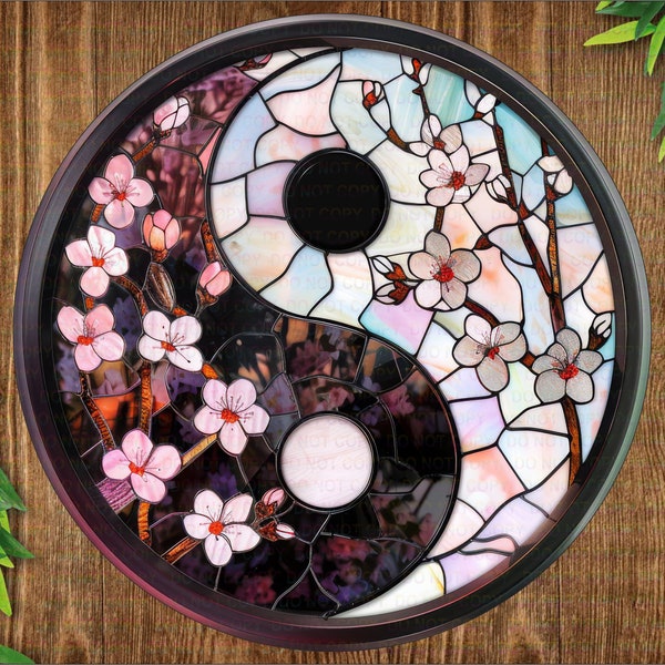 Enseigne murale florale Yin Yang, art mural d'inspiration japonaise, signe de cercle zen, décoration intérieure harmonie spirituelle, oeuvre ronde de méditation vibrante