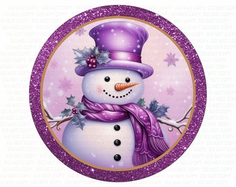 Let it snow wreath sign, christmas snowman, purple snowman, christmas wreath sign, xmas wreath sign, let it snow purple, purple xmas wreath