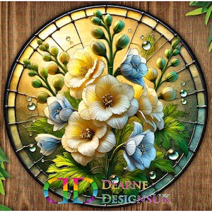 Delphiniums sign, Delphiniums wreath sign, Delphinium sign, spring, faux stained glass delphinium sign, garden decoration, delphinium art