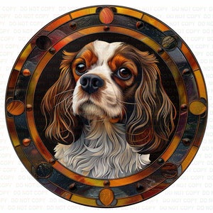 Cavalier King Charles sign, Dog wreath sign, Cavalier gift, Imitation stained glass dog sign, Pet Dog Memorial, Cavalier King Charles Plaque