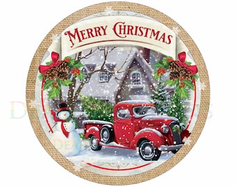 Merry Christmas Truck wreath sign, christmas wreath sign, merry xmas wreath, xmas wreath sign, xmas wreath sign uk, metal xmas wreath sign