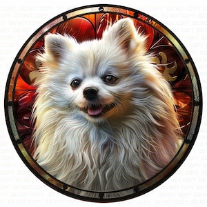 Pomeranian sign, Dog wreath sign, Pomeranian gift, Imitation stained glass dog sign, Pet Dog Memorial, Pomeranian Plaque, Pomeranian art