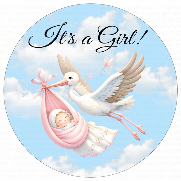 Its a Girl sign, baby girl shower, baby shower sign, welcome baby girl wreath sign, baby stork, its a girl