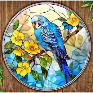 Budgie sign, Faux Stained Glass budgie sign, Budgie wreath sign, Budgie lover, Budgerigar sign, Budgerigar decor