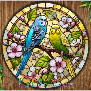 Budgies sign, Faux Stained Glass budgie sign, Budgie wreath sign, Budgie lover, Budgerigar sign, Budgerigar decor