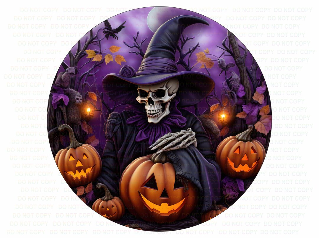 Halloween Wreath Sign, Welcome Sign, Skeleton Wreath Sign, Halloween ...