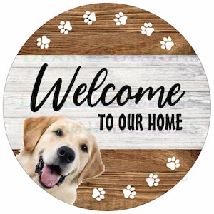 Signe de couronne de chien Bienvenue dans notre maison, signe de couronne de bienvenue de chien, signe mignon de golden retriever, signe de couronne Royaume-Uni
