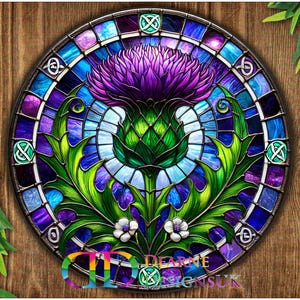 Thistle sign, Thistle plaque, scottish thistle art, faux stained glass thistle, metal thistle sign, thistle wall art