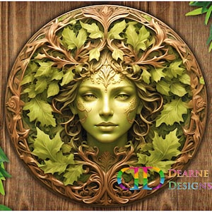 Green Woman Metal Sign, FLAT printed sign, Nature Lover's Wall Art Décor, Garden Guardian, mother nature face, celtic plaque, gargoyle sign
