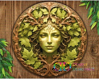 Green Woman Metal Sign, FLAT printed sign, Nature Lover&#39;s Wall Art Décor, Garden Guardian, bronze garden sign, celtic plaque, gargoyle sign