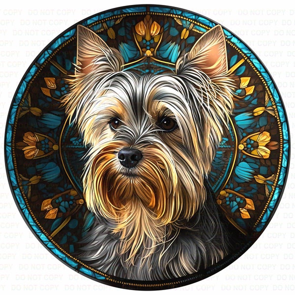 Yorkshire Terrier sign, Yorkshire Terrier stained glass, dog round sign, Yorkie dog sign, Terrier wreath sign, Yorkshire Terrier sign