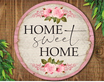 Home Sweet Home wreath sign pink home sweet home door sign, Home sweet home wreath,  Uk made Pink wreath door sign