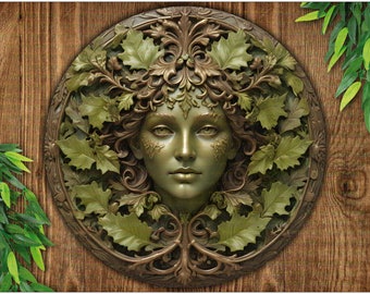 Green Woman Metal FLAT Sign, Nature Lover&#39;s Wall Art Décor, Garden Guardian, bronze garden sign, celtic plaque, gargoyle sign