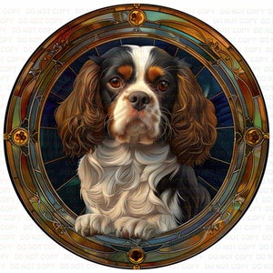 Cavalier King Charles sign, Dog wreath sign, Cavalier gift, Imitation stained glass dog sign, Pet Dog Memorial, Cavalier King Charles Plaque