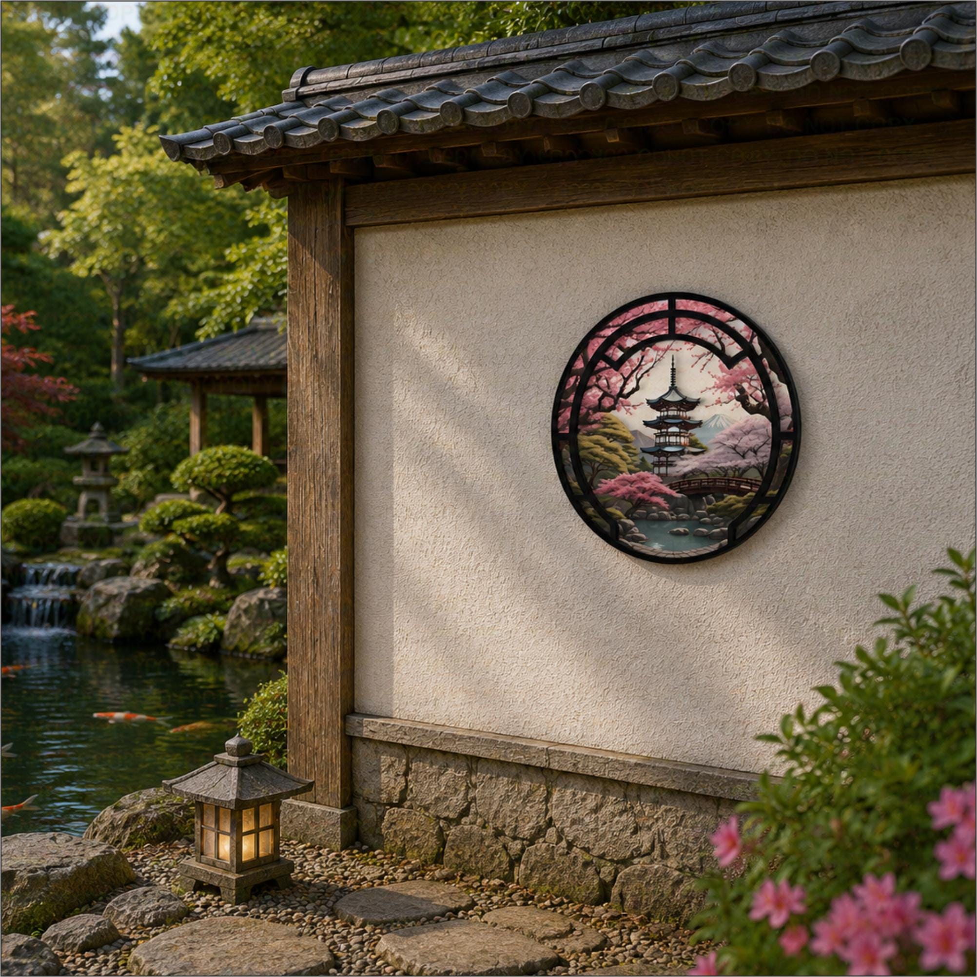 ハンドメイド　アート　ミラー　壁掛け　和風　伝統/Japanese Style Pagoda Sign Japanese Garden Gifts Chinese Metal Wall Art Oriental