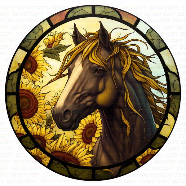 Signe de cheval effet faux vitrail, signe de couronne, signe rond de cheval, signe de couronne de cheval, signe de cheval de faux vitrail, cheval de vitrail