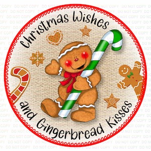Gingerbread Kisses wreath sign, gingerbread candy sign, Gingerbread wreath, christmas wreath sign, xmas wreath sign, Christmas Wishes