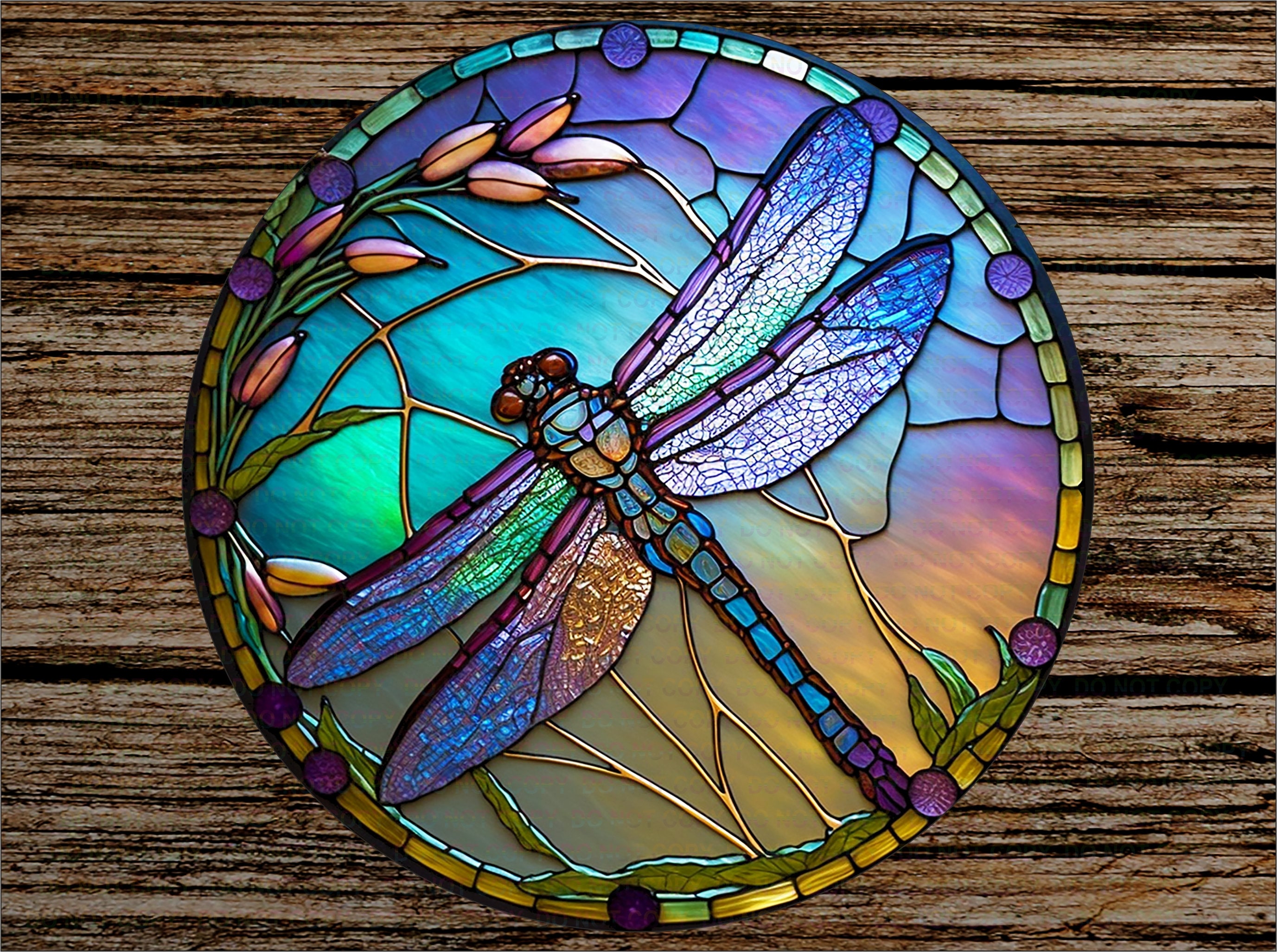 Faux stained glass Dragonfly garden decor sign for fence or wall hanging
