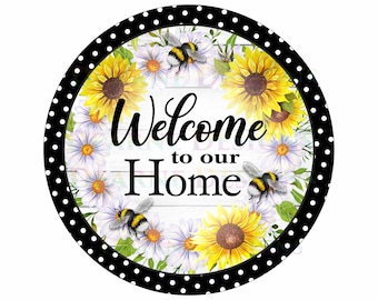 Welcome wreath sign, welcome bee wreath sign, welcome spring wreath sign, welcome plaque, bee theme wreath sign, welcome bee