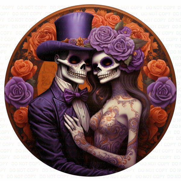 Dia De Los Muertos Wreath Sign, Skeleton Couple Wreath Attachment, Signs for Halloween Wreaths, Day of The Dead Sugar Skull Decor