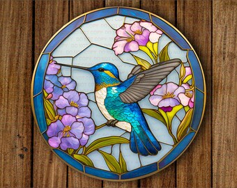 Hummingbird sign, Faux Stained Glass sign, Hummingbird wreath sign, Welcome wreath , Front door wreath sign, Spring Summer, Humming Bird