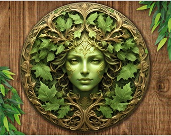 Green Woman Metal Sign, Nature Lover&#39;s Wall Art Décor, Garden Guardian, bronze garden sign, celtic plaque, FLAT SIGN, Gargoyle sign