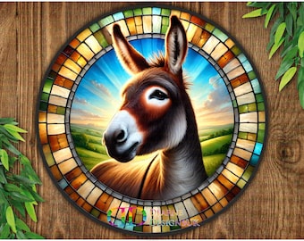 Donkey sign, Donkey plaque, Donkey art, faux stained glass Donkey, metal donkey sign, Donkey wall art, Donkey farmhouse decor