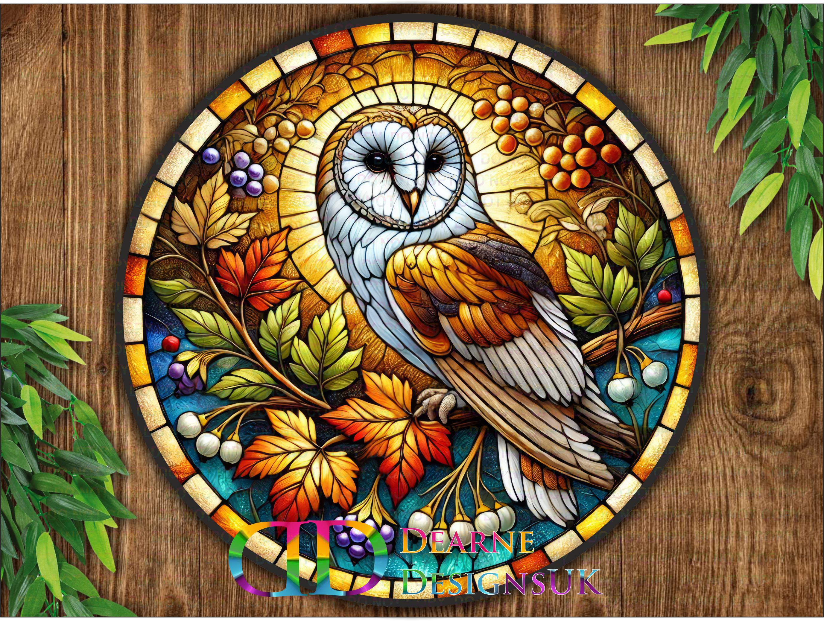 Autocollant Vitrail Hiboux Pleine Lune 40x30 Cm - Décor Fenêtre Amovible - Fait Main France