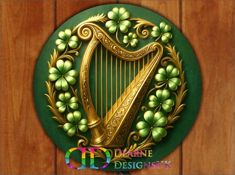 Harp Sign Irish Harp Wall Art, St Patricks Day Sign, Golden Harp, Erin Go Bragh ...