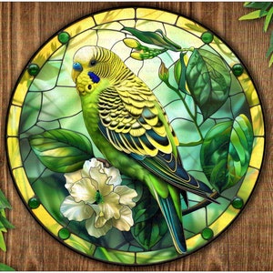 Budgie sign, Faux Stained Glass budgie sign, Budgie wreath sign, Budgie lover, Budgerigar sign, Budgerigar decor