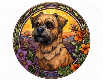 Border Terrier sign, Dog wreath sign, Border Terrier gift, Imitation stained glass dog sign, Border Terrier Memorial, Border Terrier Plaque