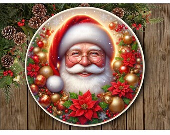 Santa Face Christmas sign,  father christmas face ,santa wreath sign, santa wreath sign, smiling santa wreath