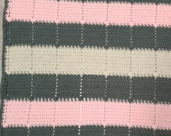 Crochet Rayures et carrés Baby Girl Blanket