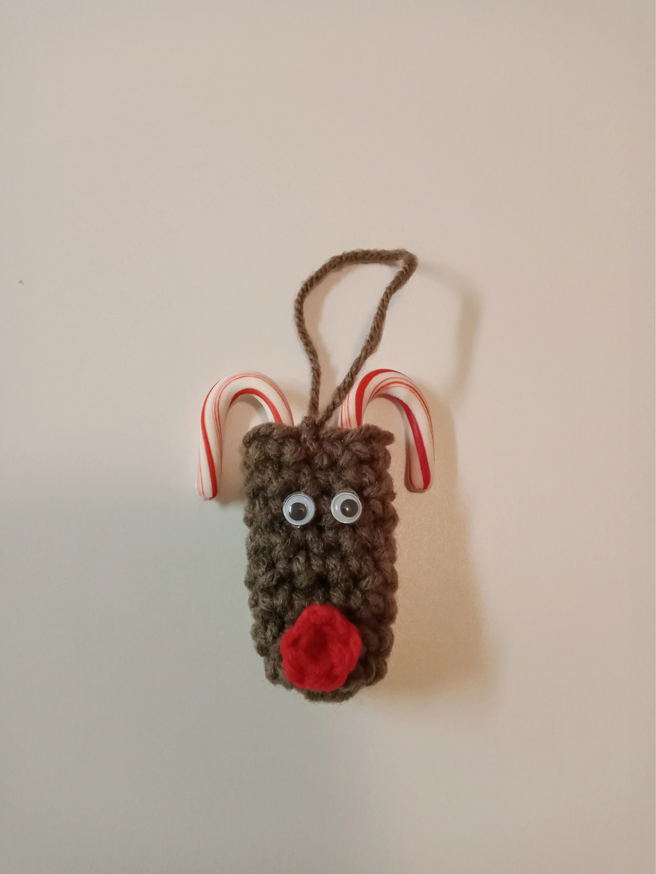 Crochet Reindeer Candy Cane Holder Ornament set of 4 Etsy UK