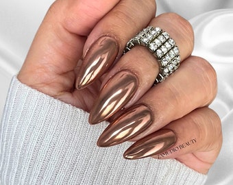 Bonze Chrome Press On Nails| Luxurious Birthday nails, Wedding, Quincenera nails, Chrome nails Spring Nails Glue on Nails Summer nails