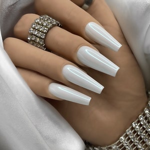 White Chrome Press on Nails + Free Nail Prep kit | Ready to Ship | Luxury nails for Wedding Bridesmaid Birthday Quince nails