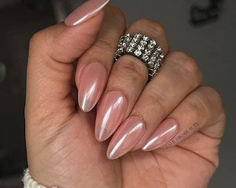 Pink Hailey Bieber Glazed Donut Press On Nails| Luxurious Birthday nails, Quince Nails, Chrome nails Spring Nails Glue on Nails Summer nails