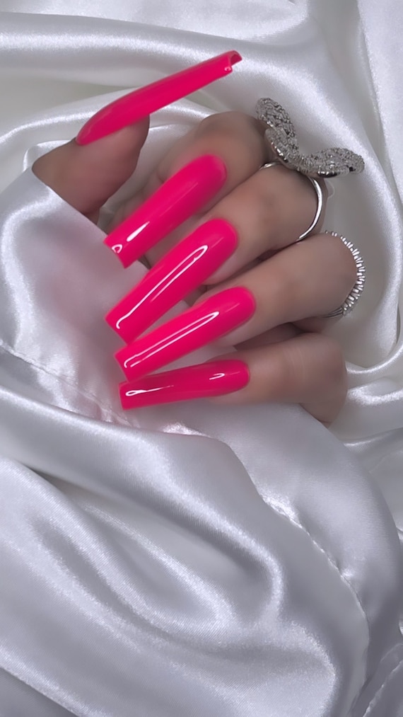 Hot Pink Press on Nails Free Prep Kit Glue on Nails Extra Long or