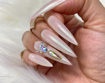 Luxurious French Tip with Pink base Press on Nails +  Free Prep Kit | Perfect elegant nails for any occasion | Available in more Shapes!