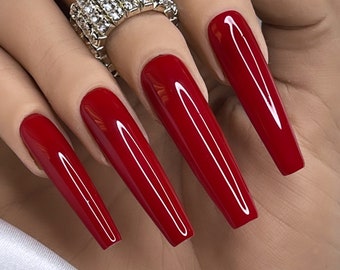Long Red Nails Etsy
