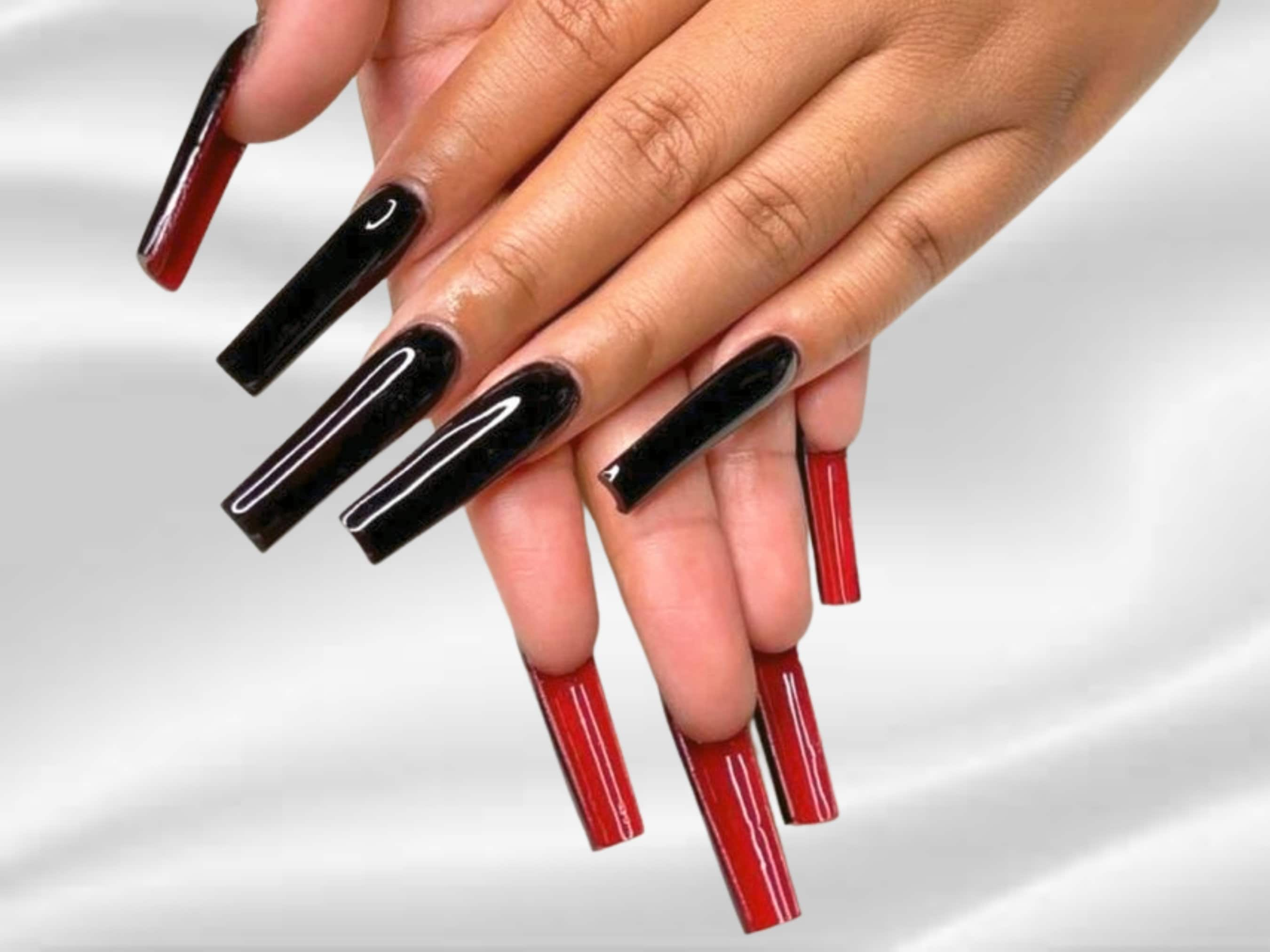 30 Best Black Nail Designs For 2022 : Black and Red Ombre Nails