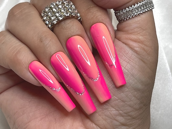 Luxurious Bling French Tip Press on Nails Free Prep Kit bright Diamond Nails  for Quincenera 21 Birthday Other Shapes and Lengths Avail 