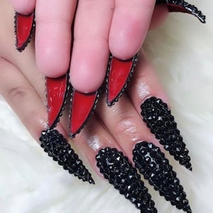 Black Bling Red Bottoms Press On Nails + Free Prep Kit | Luxurious Swarovski Birthday nails also avail in other shapes and lengths!