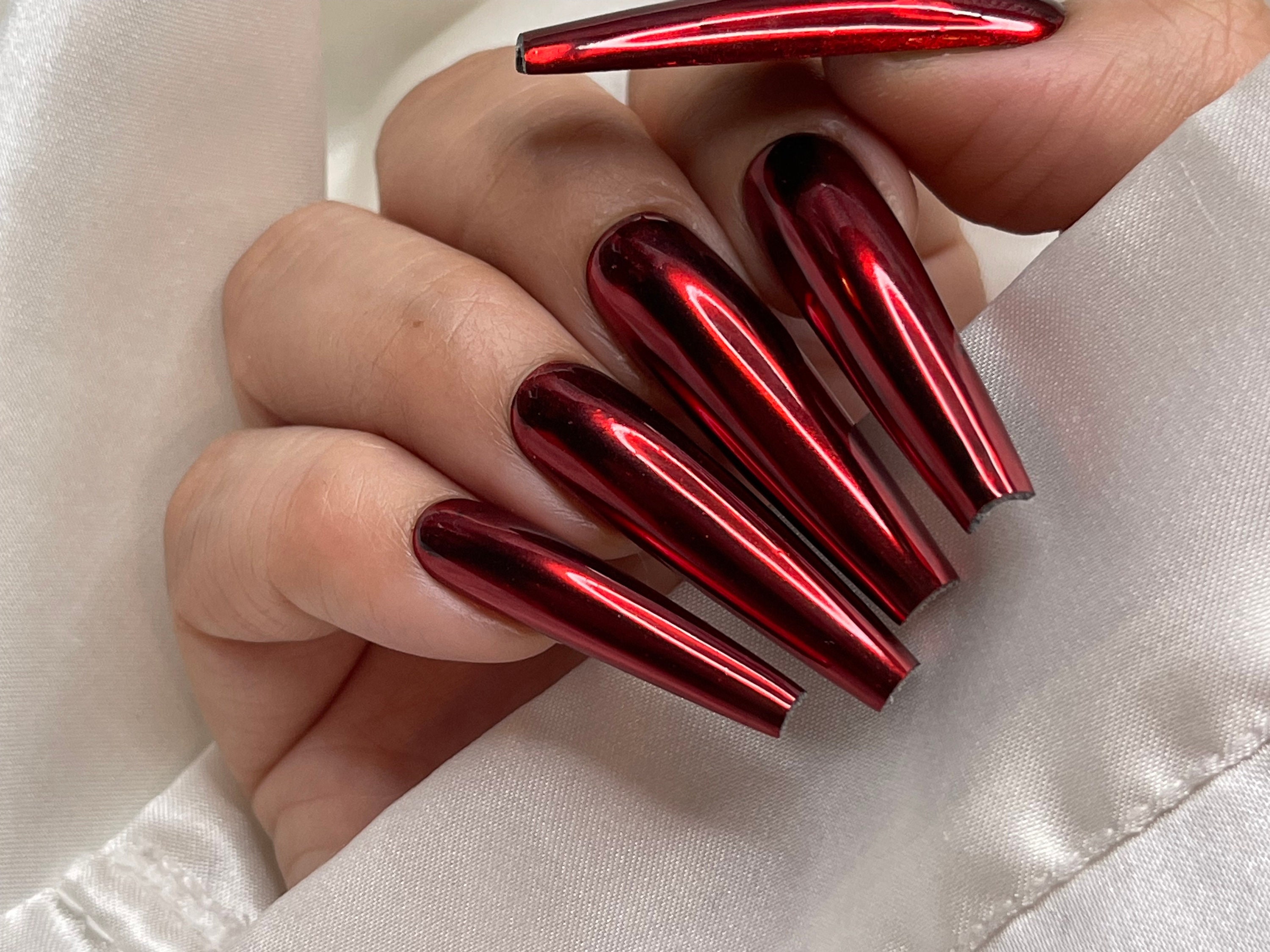 Sleek Red Metallic Nail Illusion