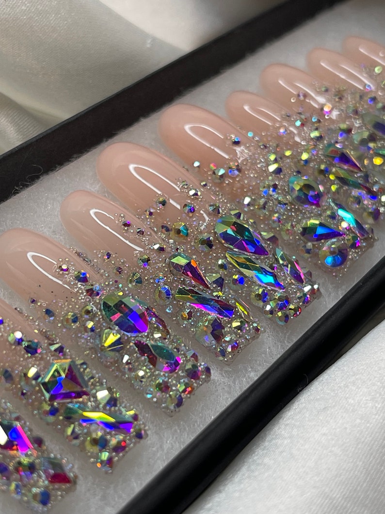Luxurious Ombre Bling French Tip Press on Nails Free Prep - Etsy