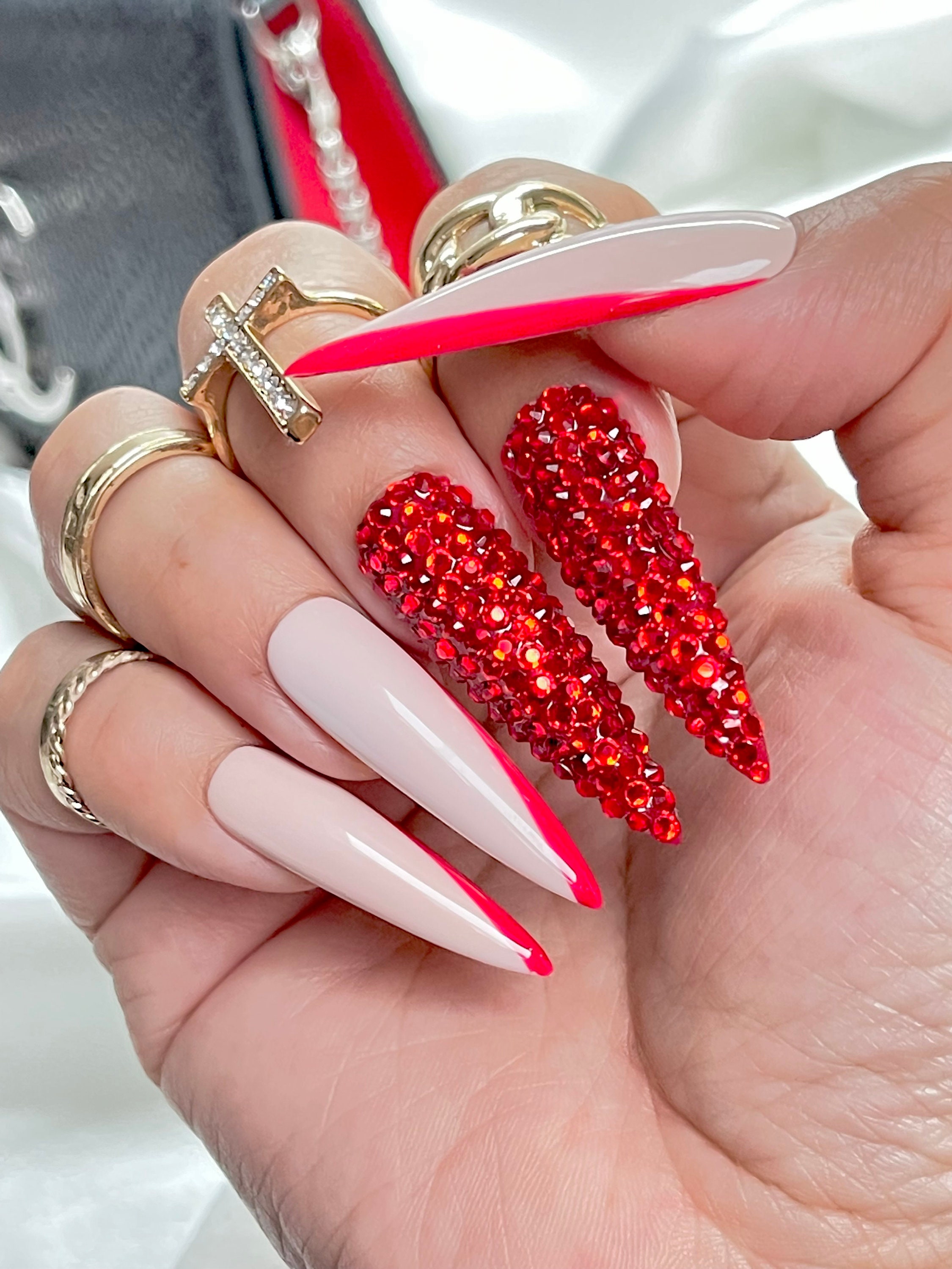 Red Bling Nails - Etsy Red Bling Nails - Etsy