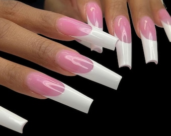Luxurious French Tip with Pink base Press on Nails +  Free Prep Kit | Perfect elegant nails for any occasion | Available in more Shapes!